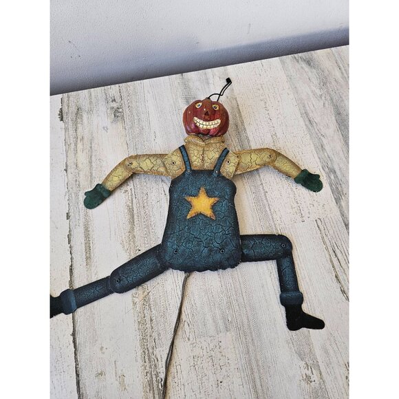 Large metal pull string pumpkin Halloween farmer unique hanging decor - Picture 5 of 9